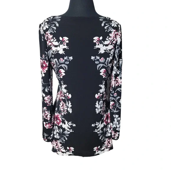 White House black market top blouse floral long sleeve sz S - Picture 2 of 9